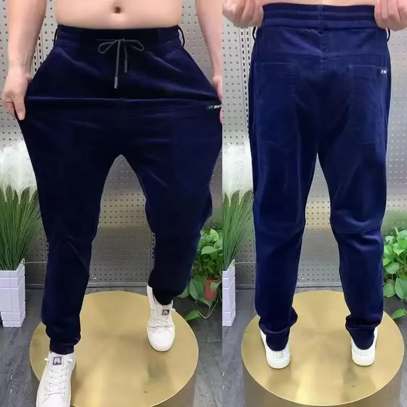 Corduroy Cargo กางเกงผู้ชายหลวมอเมริกัน Retro Casual Elastic ทํางาน Splicing หลายกระเป๋าซี่โครงขากางเกงวิ่ง