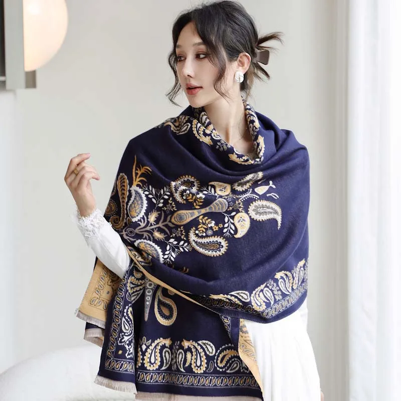 Fashion Classic Vintage Cashew Flower Scarf Good Faux Cashmere Shawl Mother Gift Autumn Winter Warm Neckerchief Long Scarves