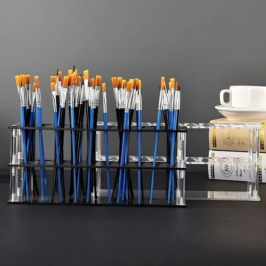 Removable Acrylic Brush Holder 40 Slot Double-layer Durable Artist Desk Organizer for Pencil Paint Brushes Storage Art Craft