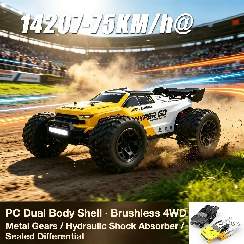 MJX 14207 Brushless 4WD RC Monster Truck High‑Speed Off‑Road Car Professional RC Model With 2 Replaceable Car Shell Toy Gift