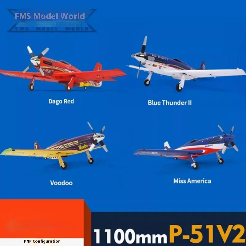 Fms 1100mm P51 V2 máquina de carreras de caballos salvajes 3d deporte Rc modelo de avión de carreras simulación eléctrica avión ensamblado de ala fija