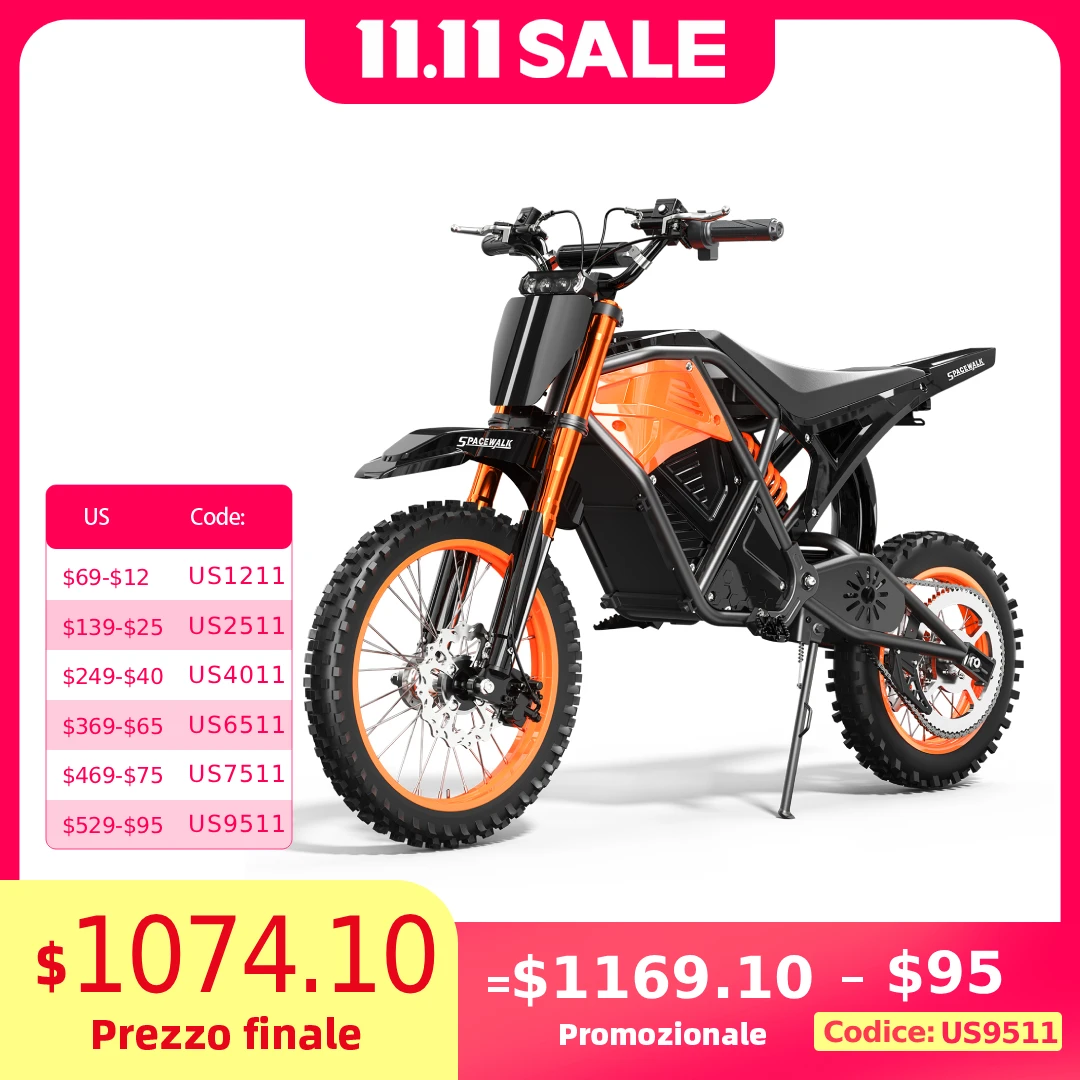 دراجة ترابية كهربائية 48 فولت للبالغين/المراهقين، دراجة نارية كهربائية بقوة 3000 وات للبالغين، سرعة علوية 37.5 ميلاً في الساعة وطول 60 ميلًا #1