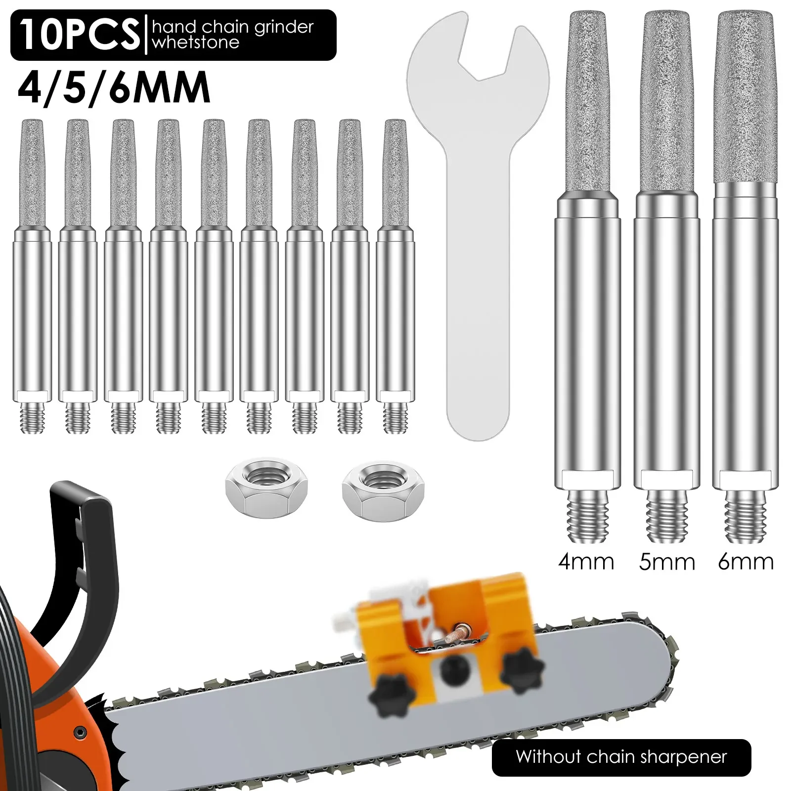 

10pcs Chainsaw Sharpening Bits Tungsten Carbide Diamond Chainsaw Sharpener High Hardness Burr Grinding Stone Chainsaw Sharpening