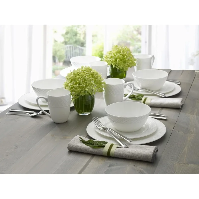 Mikasa-Treliça Dinnerware Set, serviço branco para 4, 16 pcs