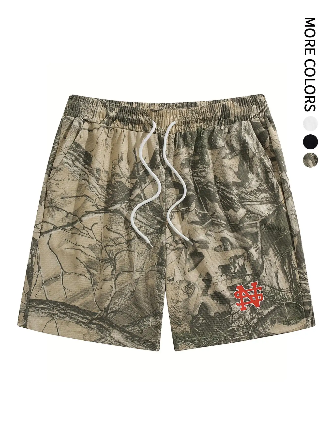 Men's Regular Version of Jungle Camouflage Shorts with Drawstrings and Elastic Waistband, Tropical Camouflage Pattern Printing, Suitable for Summer Adventure, Outing and Vacation, Daily Casual, Running, Multi-Scenario Wear