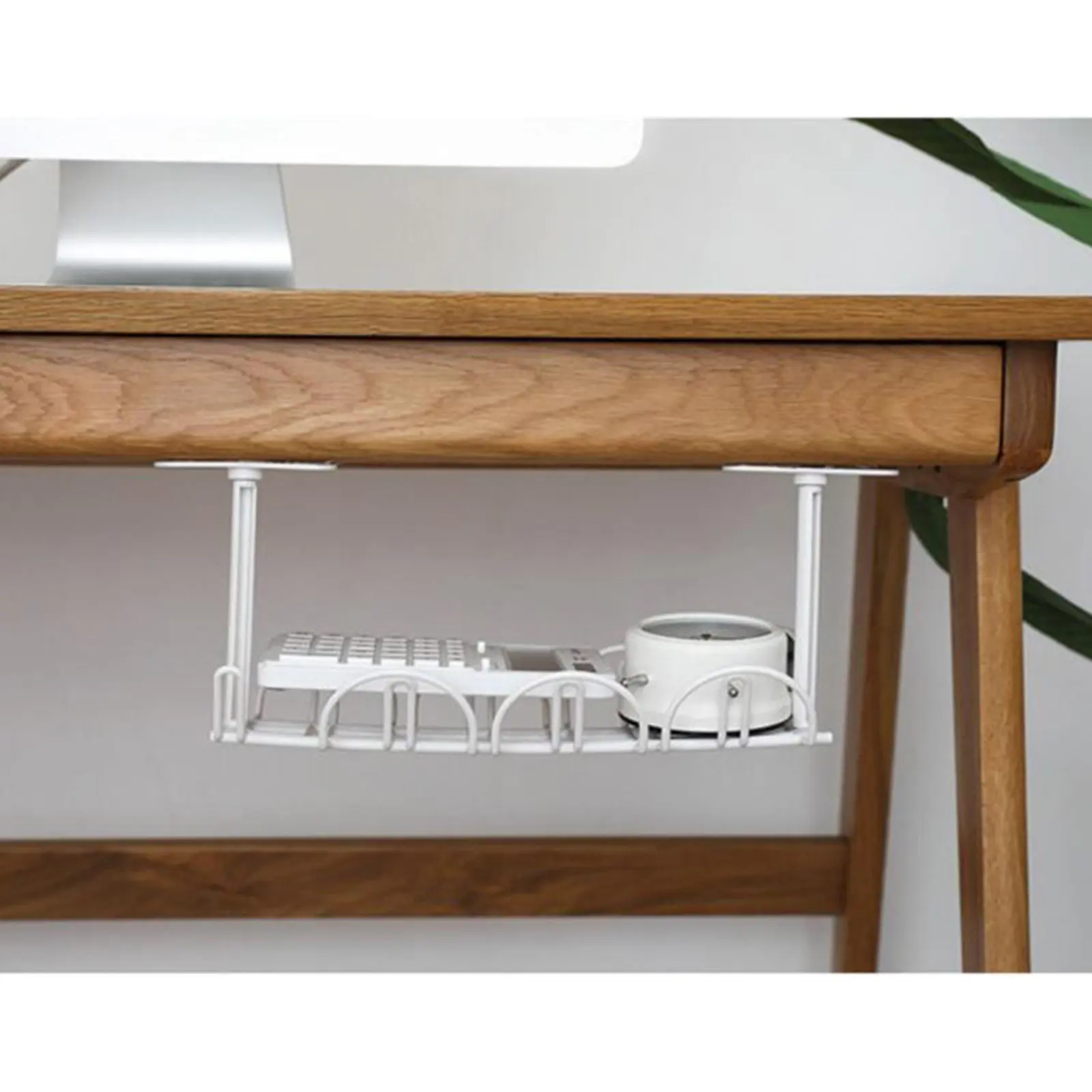 2Pcs Desk Storage Holder Hanging Basket White Office Storage Shelf Traceless Sturdy Office Desk Organiser for Pens