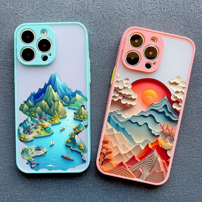 Printing Landscape Phone case For iPhone 16 15 7 8 Plus XS X XR 14 13 Pro Max 13 12 Pro Max Mini Creative Mountains Back Cover