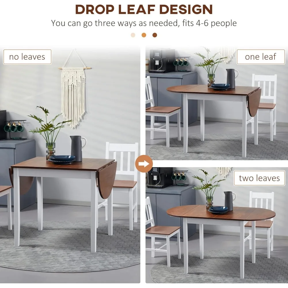 HOMCOM 55 طاولة مطبخ من الخشب الصلب تتسع لـ 4-6 أشخاص، طاولات أوراق قطرة بيضاوية للمساحات الصغيرة، طاولة طعام قابلة للطي، بني #5