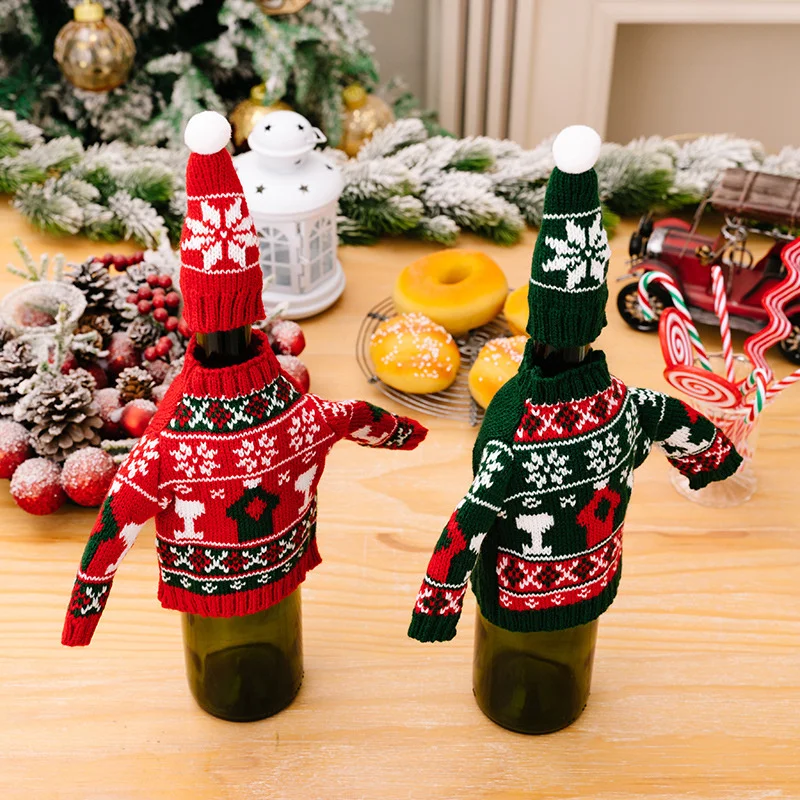 Christmas Decoration Supplies Sweater Wine Bottle Cover Table Atmosphere Decoration Knitted Red Wine Cover Small Sweater Dress