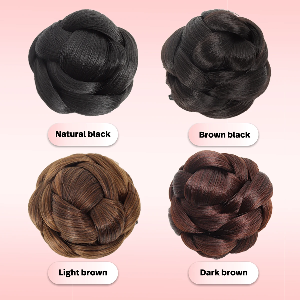 Klip ambil sintetis kuncup rambut malas wig sanggul rambut wanita ikat rendah kepala bola sanggul rambut tahan panas berwarna coklat dan hitam