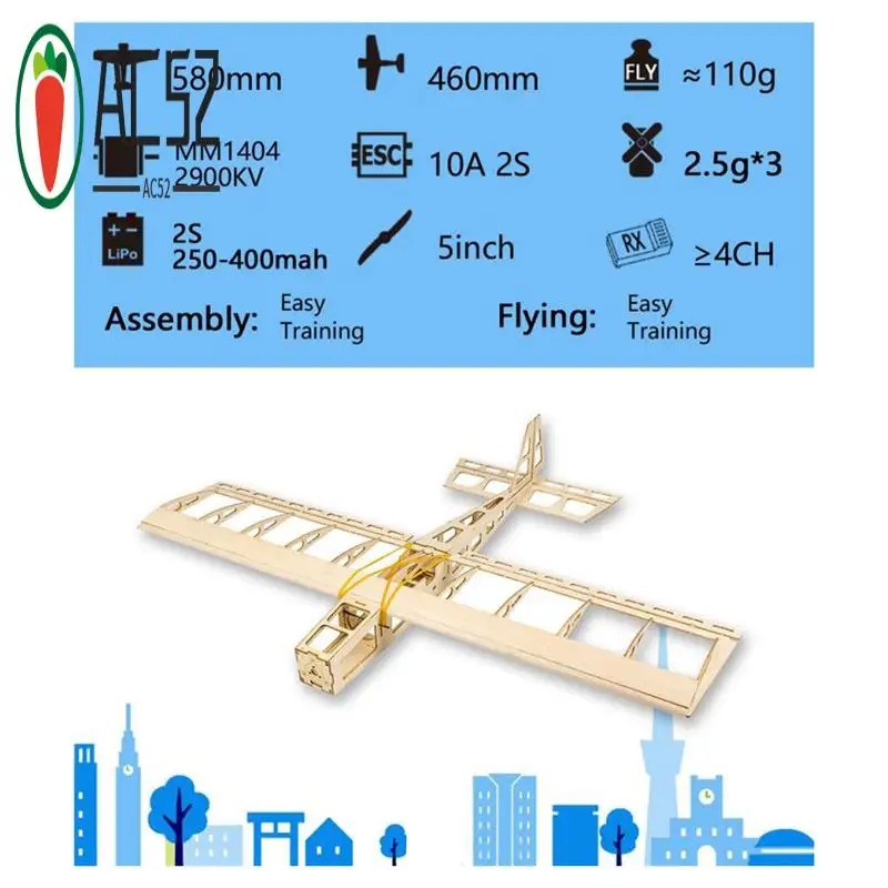 

AC52-R03 STICK-06 Самолет 580 мм Размах крыльев Бальзовое дерево DIY Электрический самолет RC Летающая игрушка Версия в разобранном виде Прочный полный комплект
