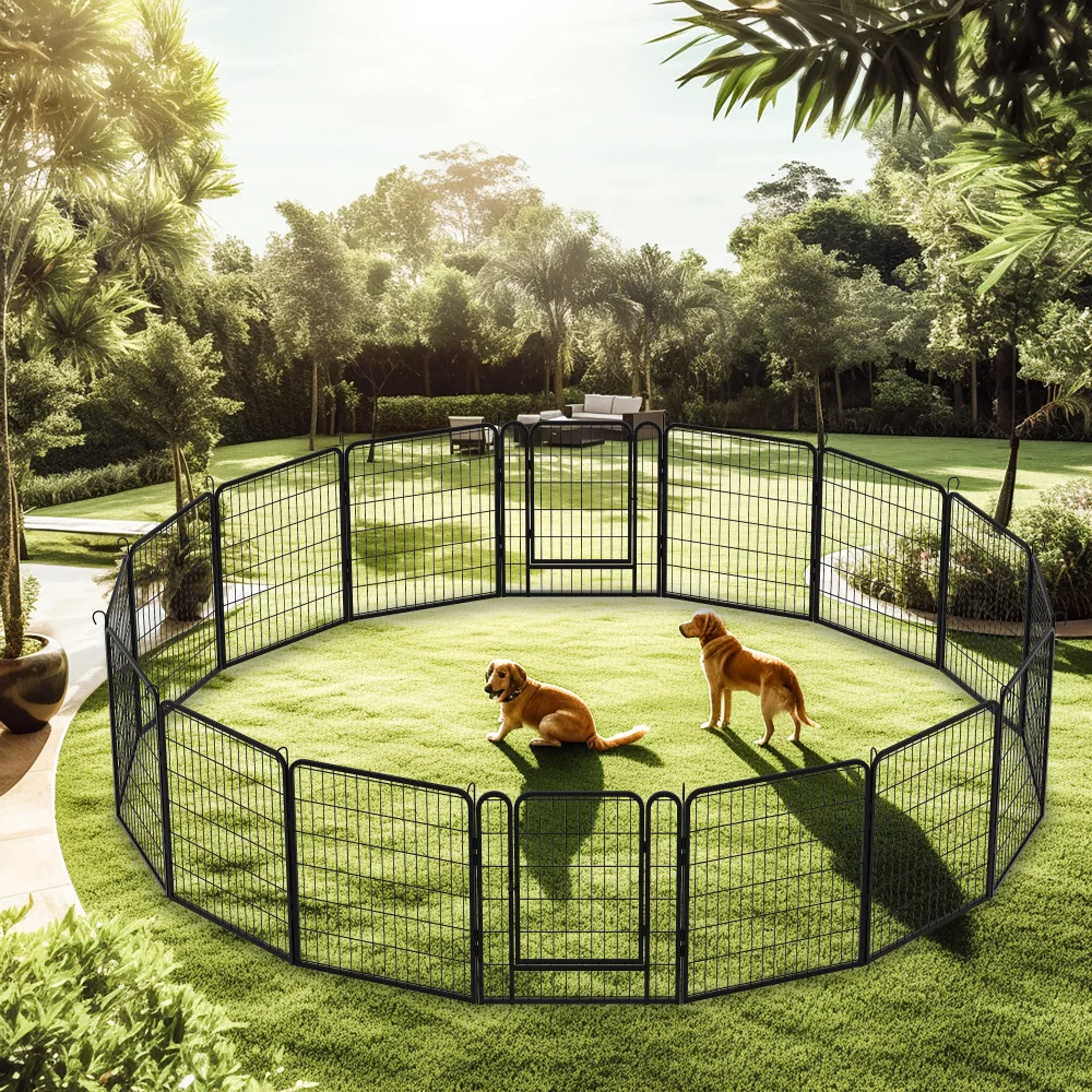 

16 Panels Heavy Duty Metal Playpen with Door 31.7"H Dog Fence Pet Exercise Pen for Outdoor