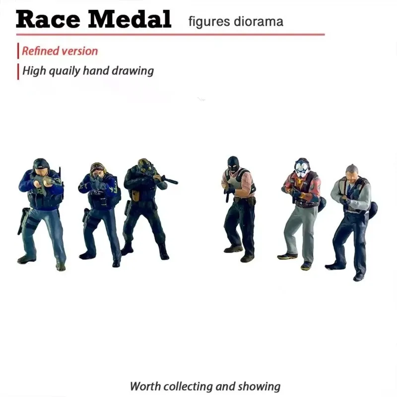 New 1/64 Scale Police and Bandit Combat Miniature Doll DIY Scene Matching Holiday Gift Handmade Painted Toy Model Ornament