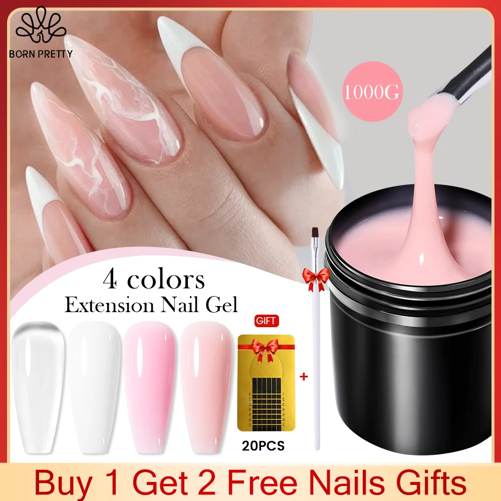 BORN PRETTY 1kg Jelly Extension Nail Gel Clear Pink White Hard Gels Gel Nail Polish Soak Off Gel Varnish Self Leveling Nail Gel