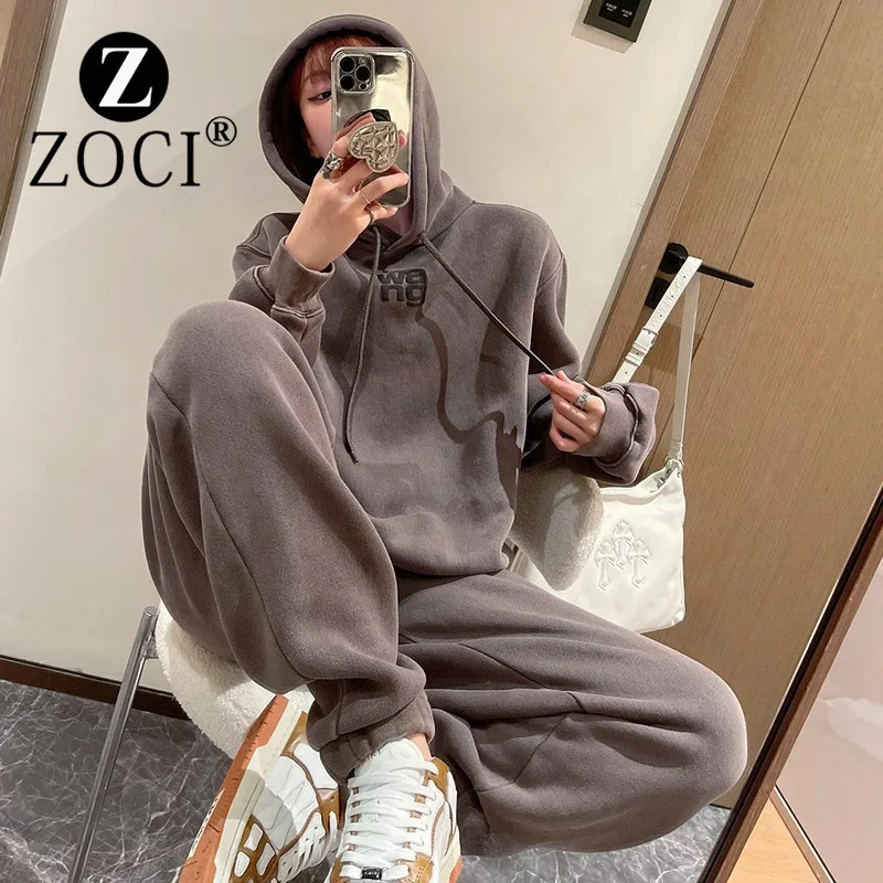 

[ZOCI] 2024 Thick American Fashion Brand Hoodie Added Fleece, Autumn And Winter Loose Casual Sports Two-piece Set, Bound Leg