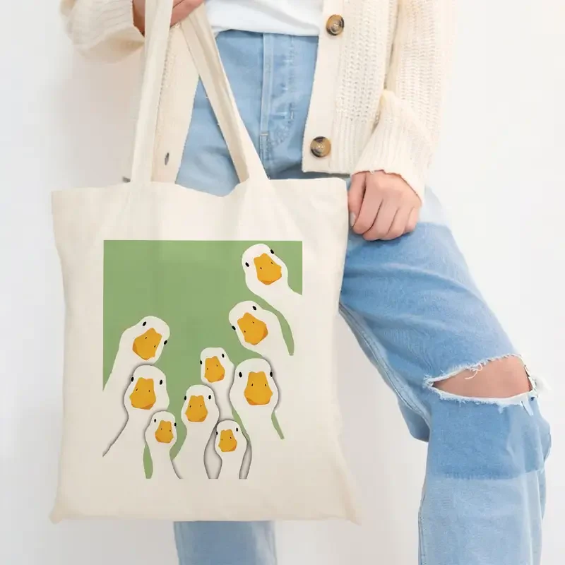 1 bolso de mano de lona con patito bonito, bolso de viaje y compras reutilizable de gran capacidad, bolso para el día de la madre, graduación y uso diario