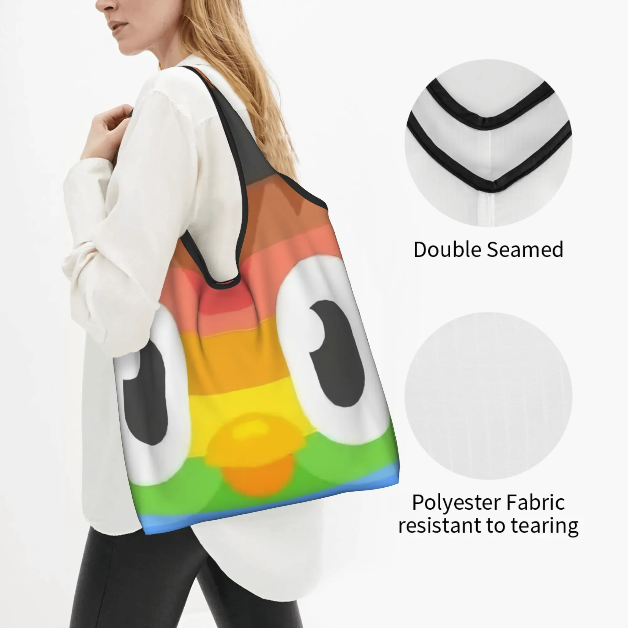 Custom Cute Cartoon Duolingos Educational Parrot  Shopping Bags Women Portable Large Capacity Groceries  Tote Shopper Bags