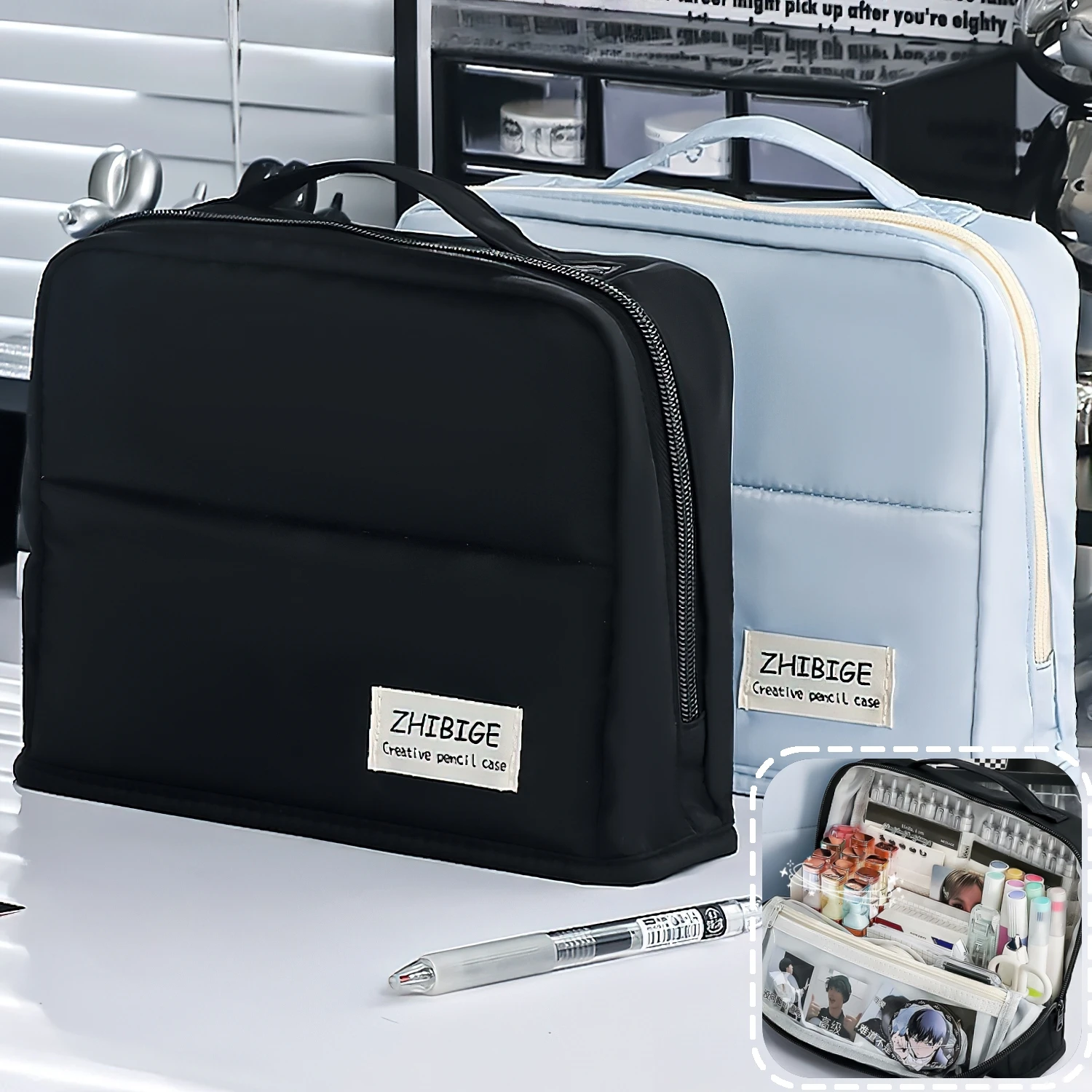 

Enlarged 11 Layer Handheld Pencil Case Pen Bag Simple Color Design Wide Opening Storage Pouch Stationery School Travel F7843