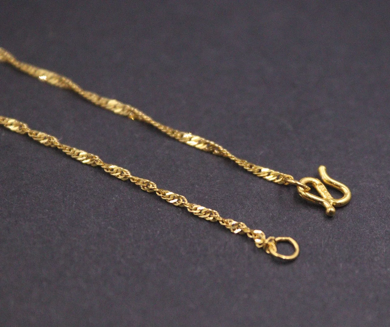 

Real Solid 999 24K Yellow Gold Women 1.5mmW Lucky Singapore Chain Link Bracelet 1.2-1.4g