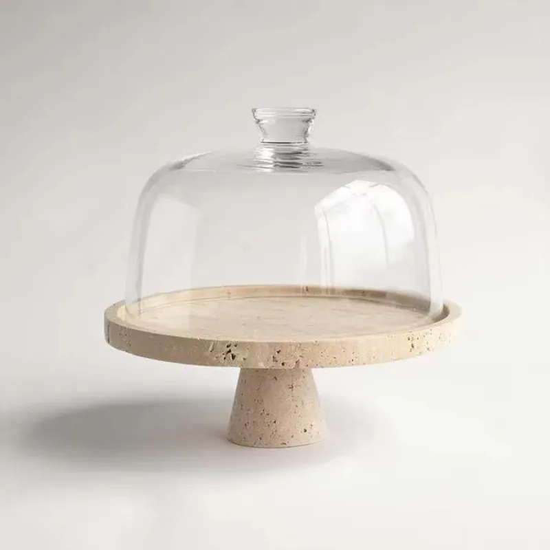 【Natural】Hot Selling Natural Marble Stand Decorating Marble Round Wedding Cake Pastry Stand For Baking Travertine Cake Stand
