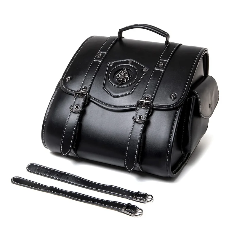 Vintage Motorcycle Saddle Bag Large Capacity Side Luggage Bag Retro Punk Outdoor Riding Storage Tool Bag with Buckle Straps