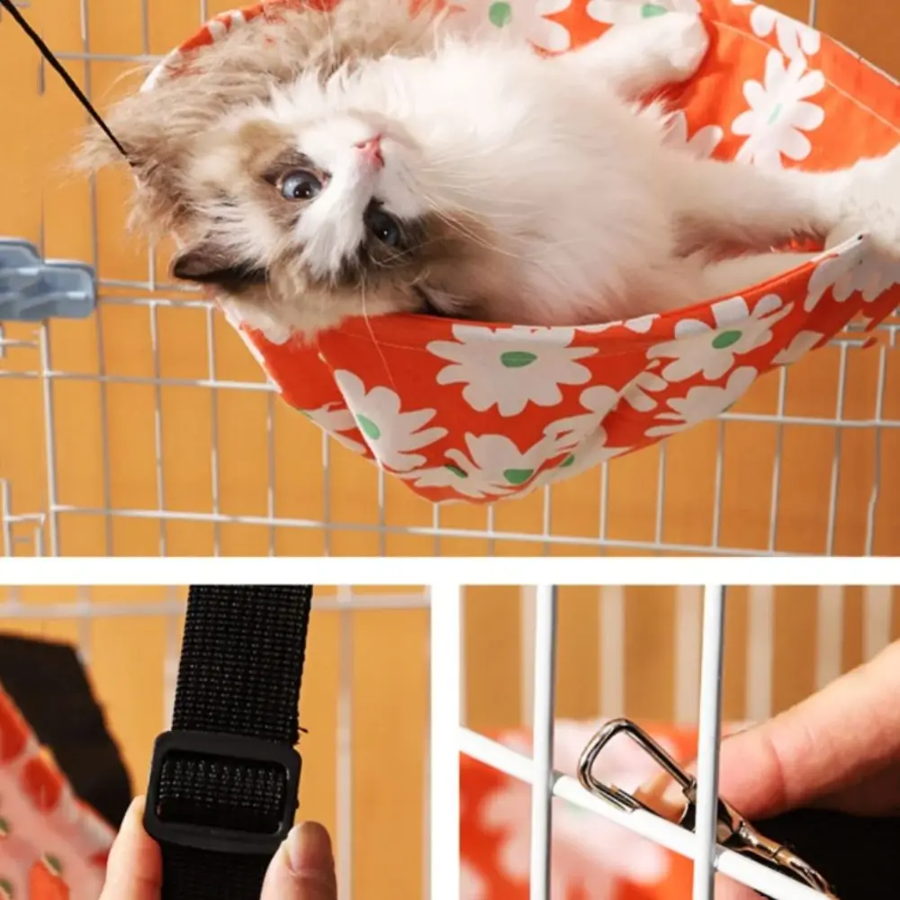 Amaca per gatti per tutte le stagioni in tessuto a prova di masticare Cinghie regolabili in velluto invernale Letto sospeso montato su gabbia Materiale resistente all'usura