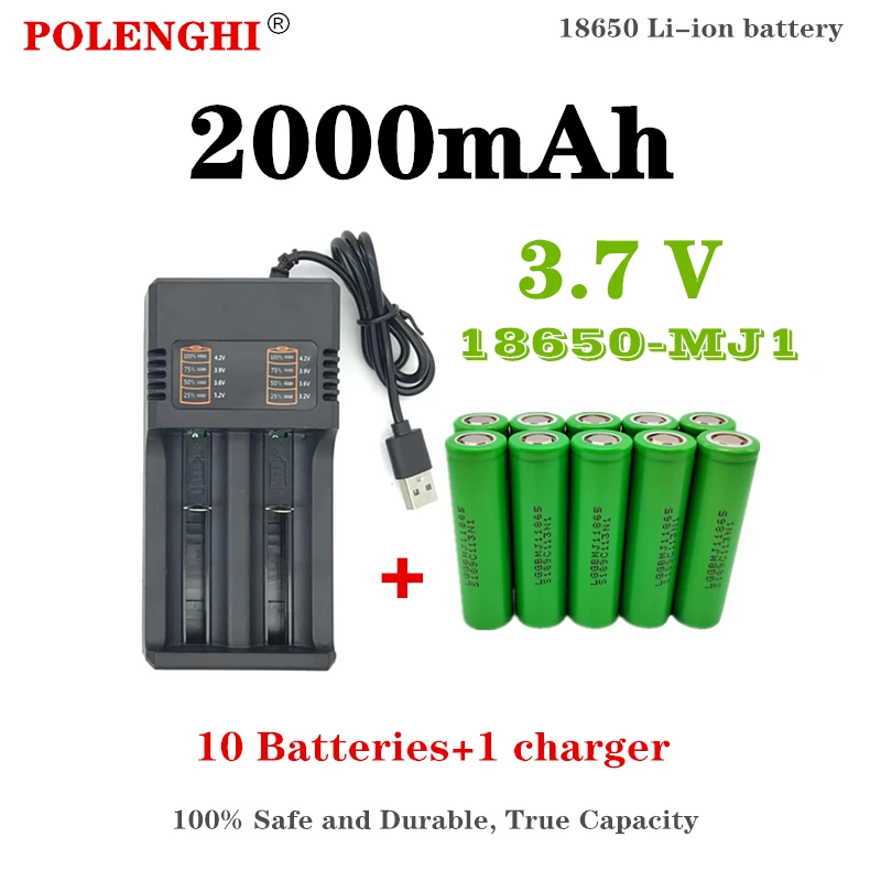 

100%true capacity 18650 battery MJ1 3.7V 2000mAh rechargeable multifunctional battery suitable for flashlights and electric toys