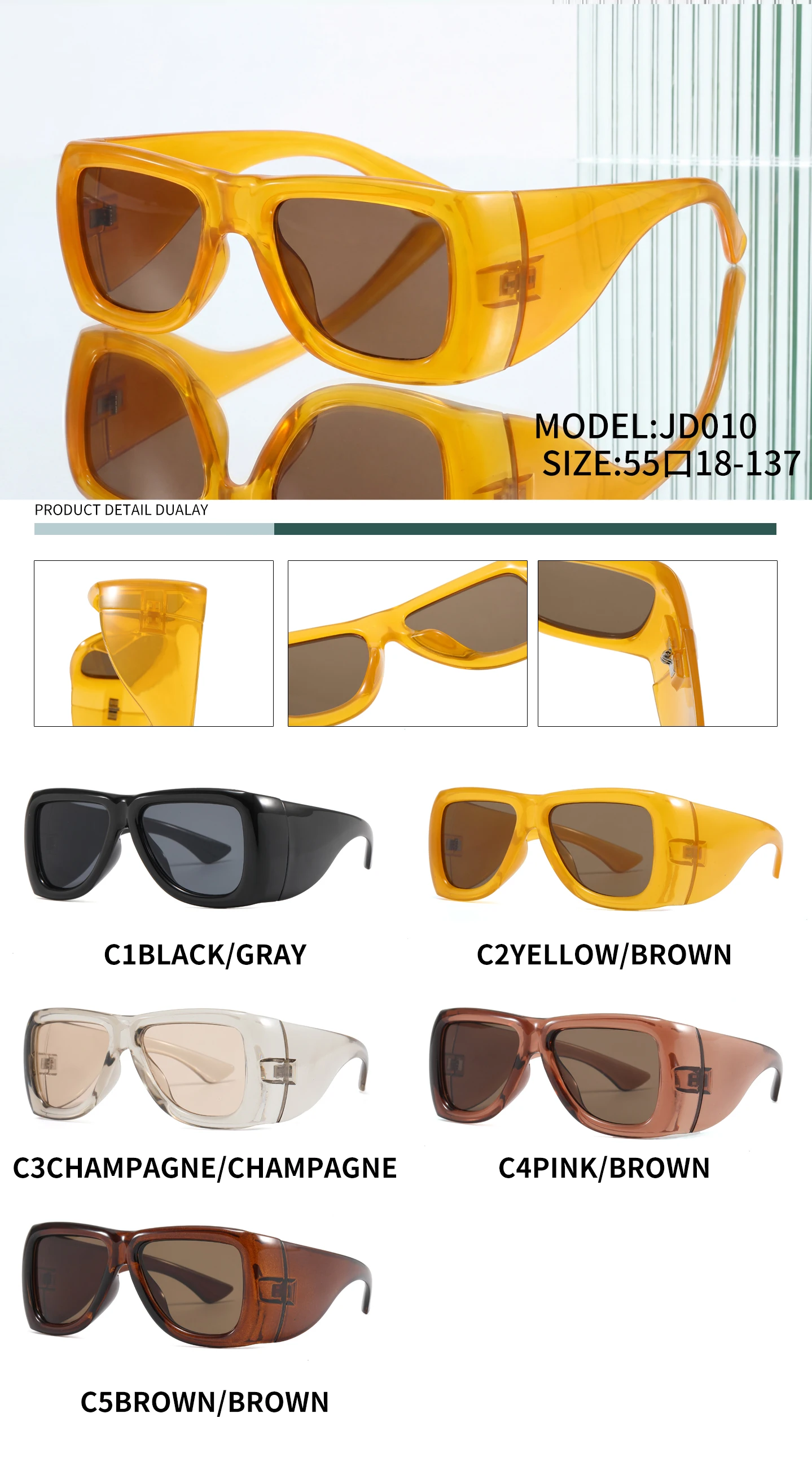 2026 Neue Mode Übergroße Quadratische Y2K Sonnenbrille für Damen Luxusmarke Schwarze Punk-Sonnenbrille für Herren Coole Hip-Hop-Sonnenbrille für Draußen – Detail 12