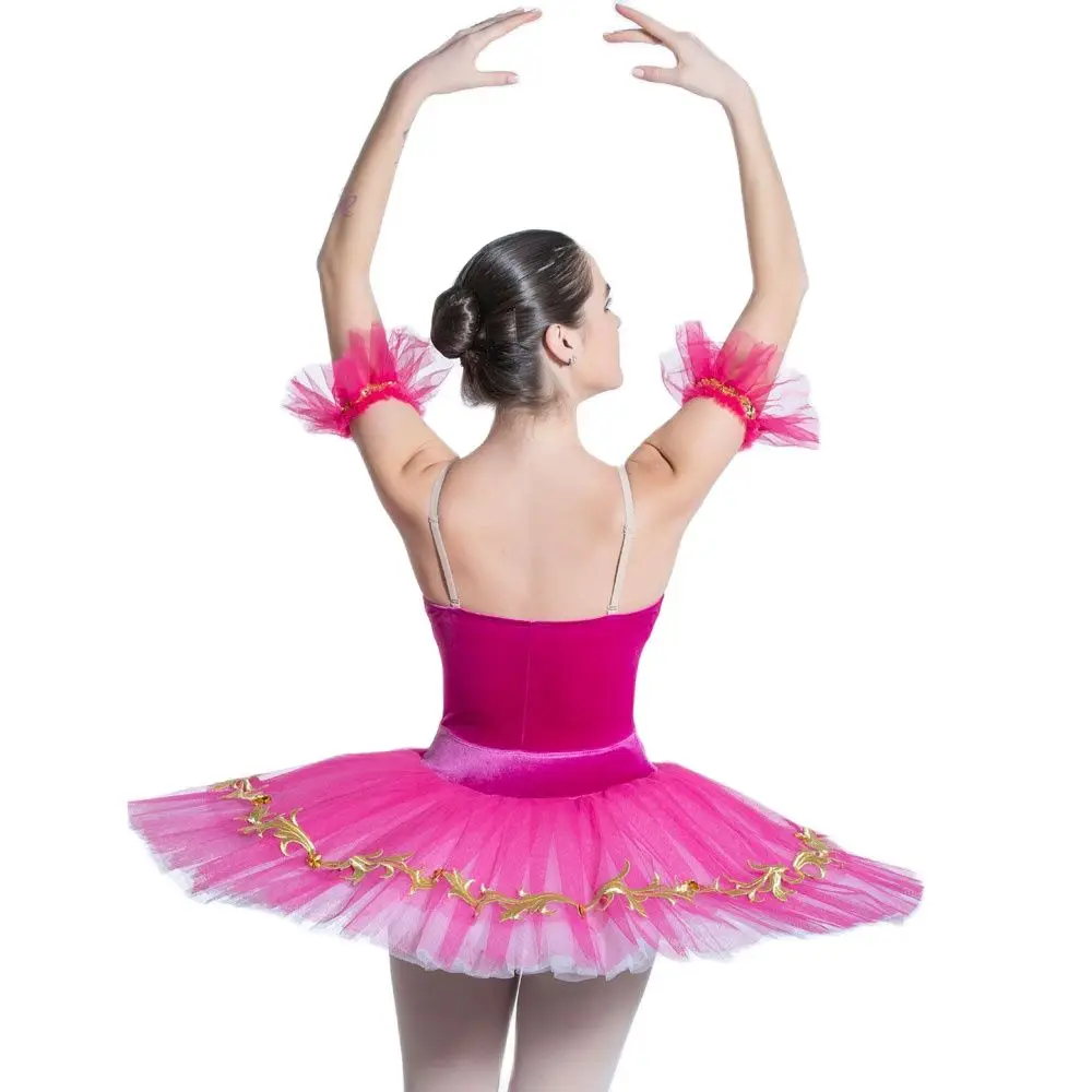 Dance Favourite Ballet Tutus BLL082  Pre-professional Ballet Tutu for Rose Red Velvet Bodice with Gold  Applique Trim Tutu