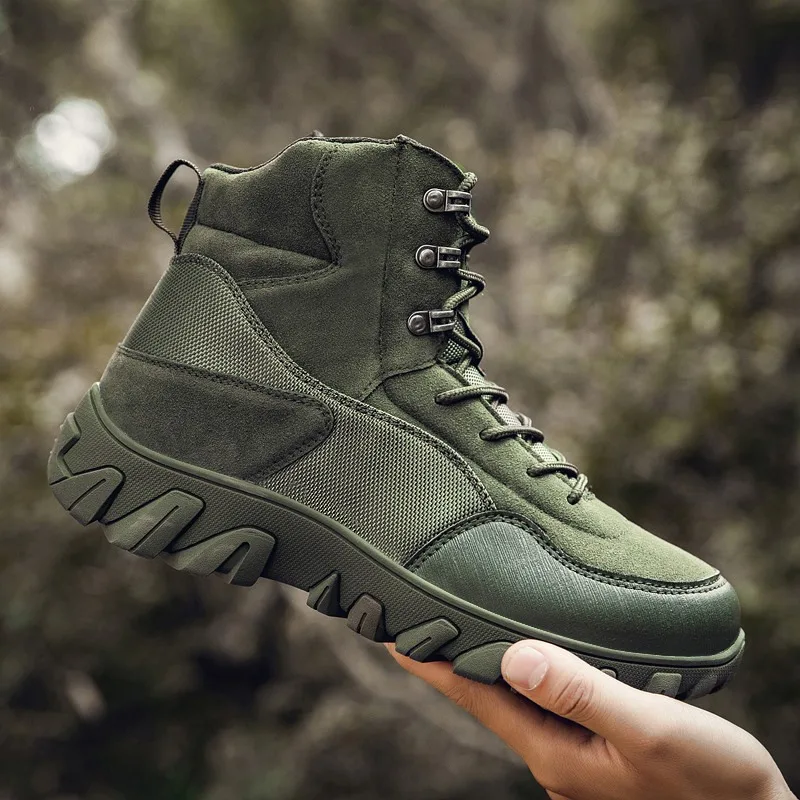 

High Quality Green Outdoor Boots Men Big Size 39-47 Comfortable Platform Men's Desert Boots Non-Slip Lace-Up Hiking Boots Man