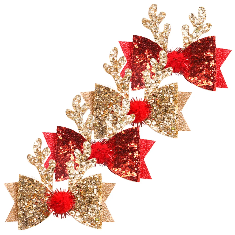 

4Pcs Christmas Antler Hair Clips Glitter Bow Hair Accessories Barrettes Holiday Party Gift Christmas Barrettes
