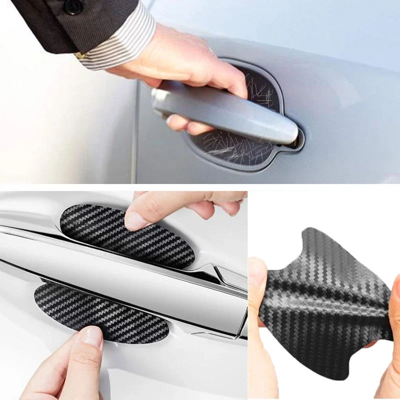 4Pcs/Set Car Door Sticker Carbon Fiber Scratches Resistant Cover Auto Handle Protection Film Exterior Styling Car Accessories