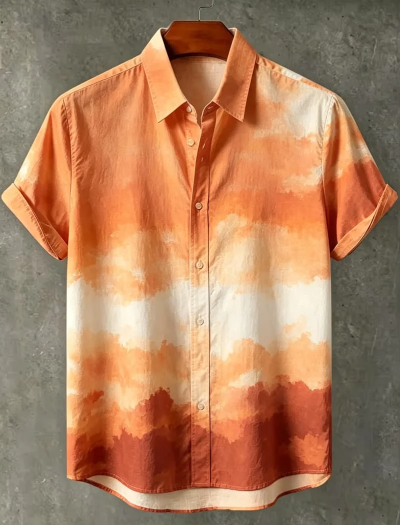 Men's Watercolor Nature Landscape Print Casual  Shirt ，for City Days, Office Casual, Art Events and Calm Everyday Style
