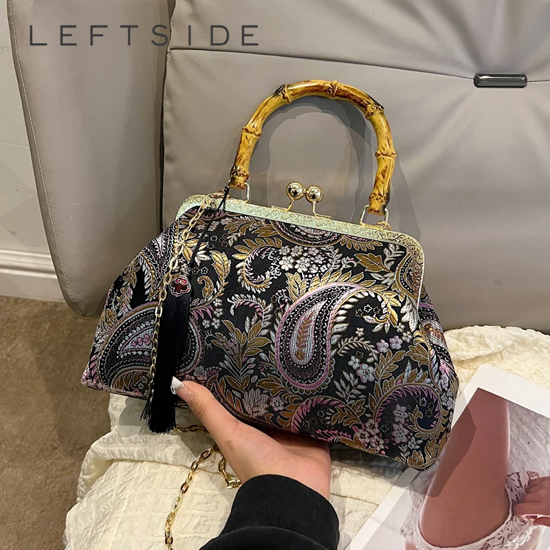 

LEFTSIDE Chinese Style Small Crossbody Bags for Women 2024 Luxury Designer Fashion Party Handbags and Purses Trend Chain Cluth