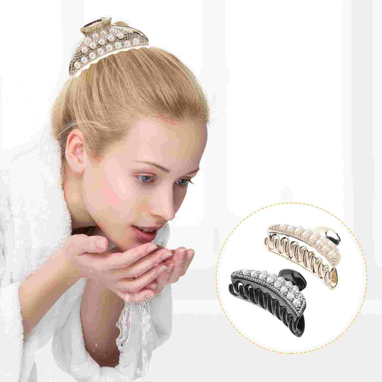 2 Pcs Popularity Miss Rhinestone Bobby Pins Hair Clips for Women Ponytail Holder