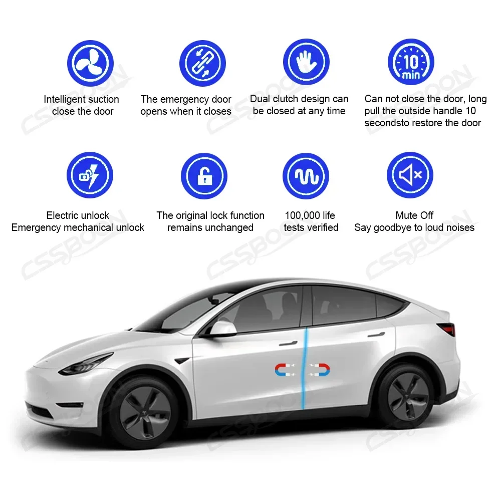 CSSBOON 2026 Electric Door Suction Lock Model 3 Y Soft Closing for Tesla New Y Juniper 2016-202 Anti Pinch Ultra Silence Motor