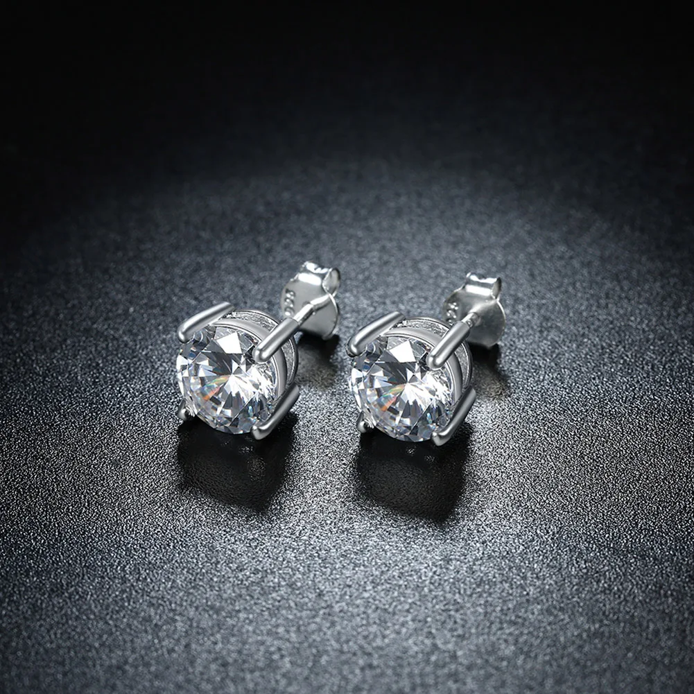 Popular brands fine 925 Sterling Silver diamond crystal stud earring for women Luxury fashion party wedding jewelry Holiday gift