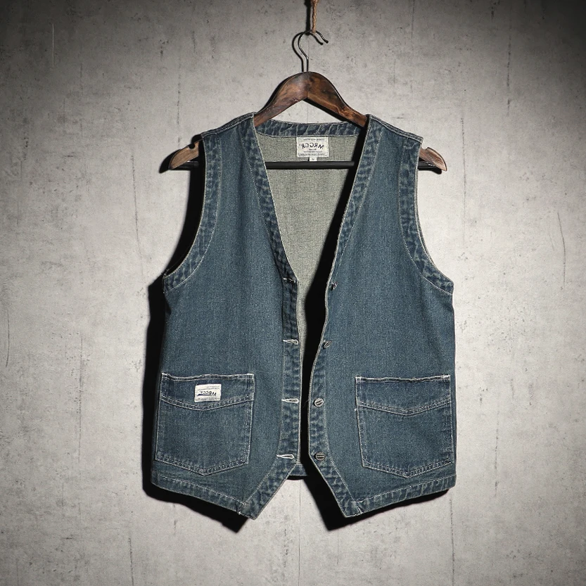 

Американский джинсовый жилет в стиле ретро, мужская свободная рабочая одежда, модная брендовая майка Svel, молодежная летняя повседневная одежда