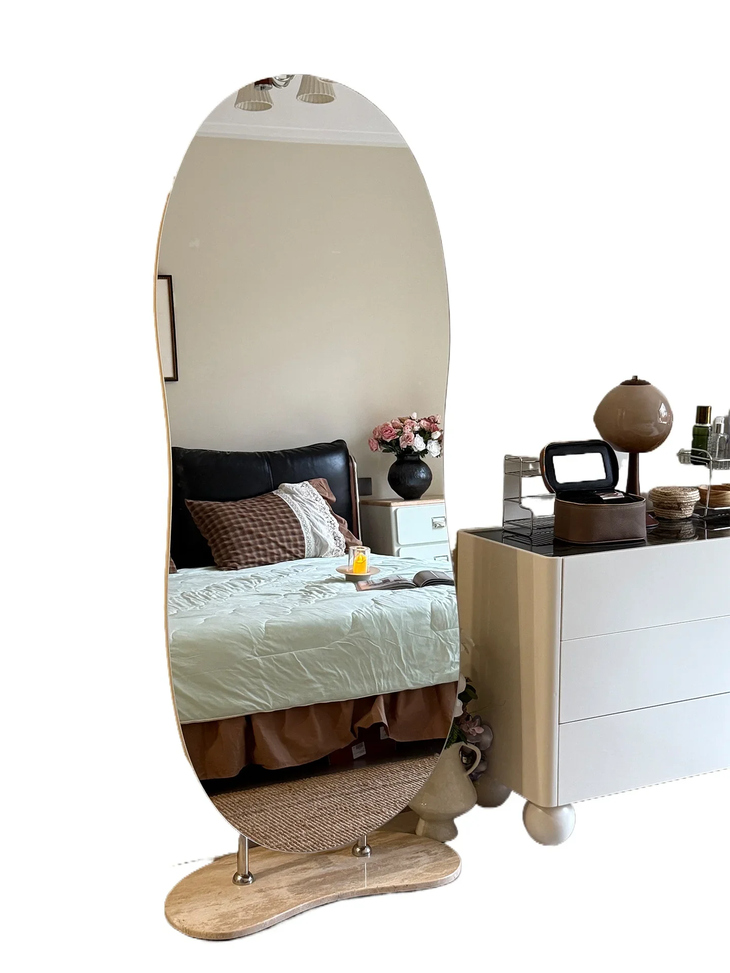 Full body mirror travertine base floor mirror clothing store fitting  household high definition ultra-white glass