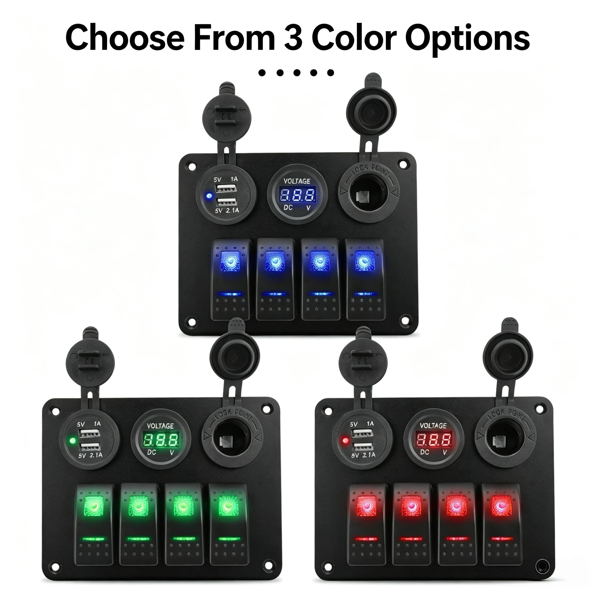 MARINE ACCESSORIES 4+3 GANG ROCKER SWITCH PANEL, 3.1A DUAL USB CAR CHARGER, WATERPROOF DIGITAL VOLTMETER CIGARETTE LIGHTER SOCKE - view 3