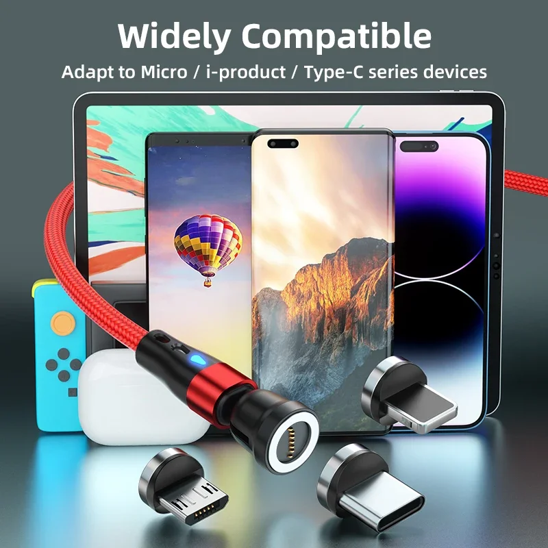 AUFU 540 Rotate Magnetic Cable 5A Fast Charging Type C Cable For iPhone Xiaomi Realme Micro USB Magnet Charger Phone Data Cord