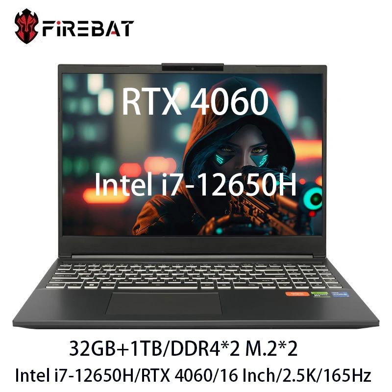 FIREBAT 게이밍 노트북 컴퓨터, 인텔 i7-12650H, 12800HX, RTX 4060/4070, DDR5, 165Hz, 2.5K, Wifi6, BT5.1, T6A, 16 인치