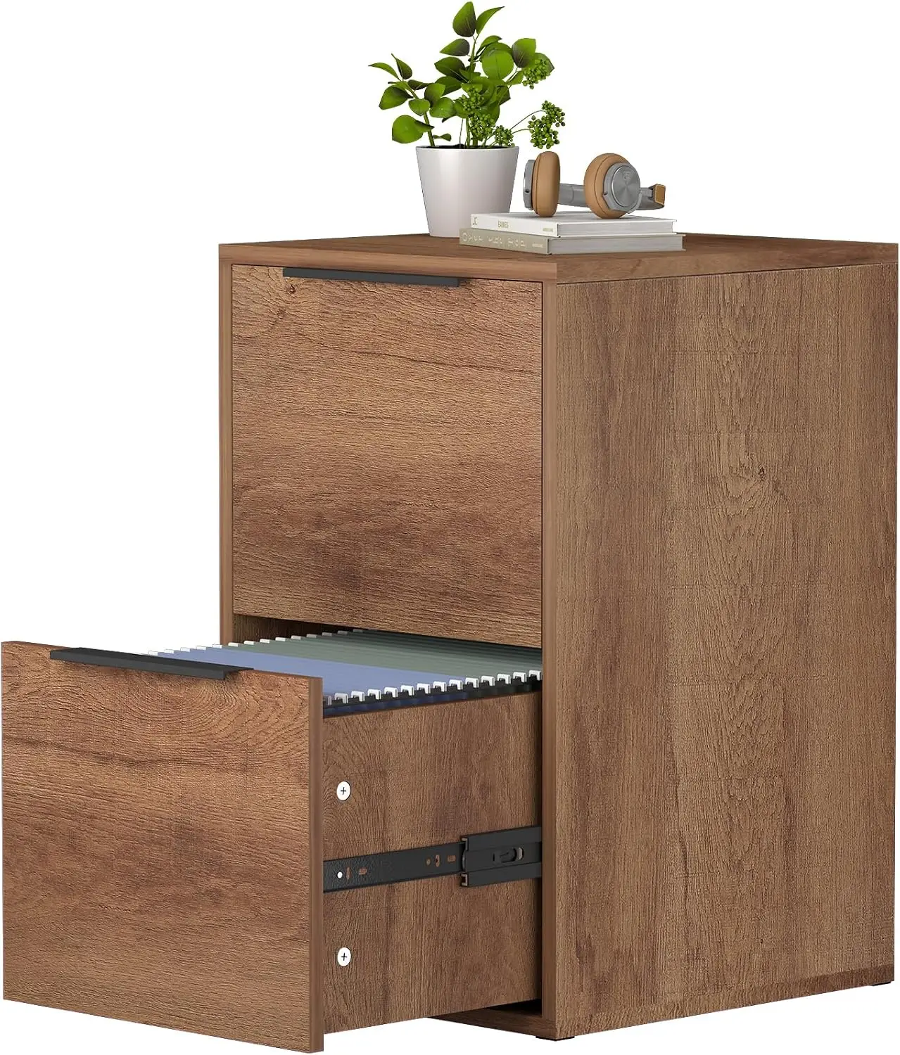 File Cabinet 2 Drawer, Wood Filing Cabinets with Hanging Bars for Letter Size, Samll Filing Cabinets for Home Office, Under Desk
