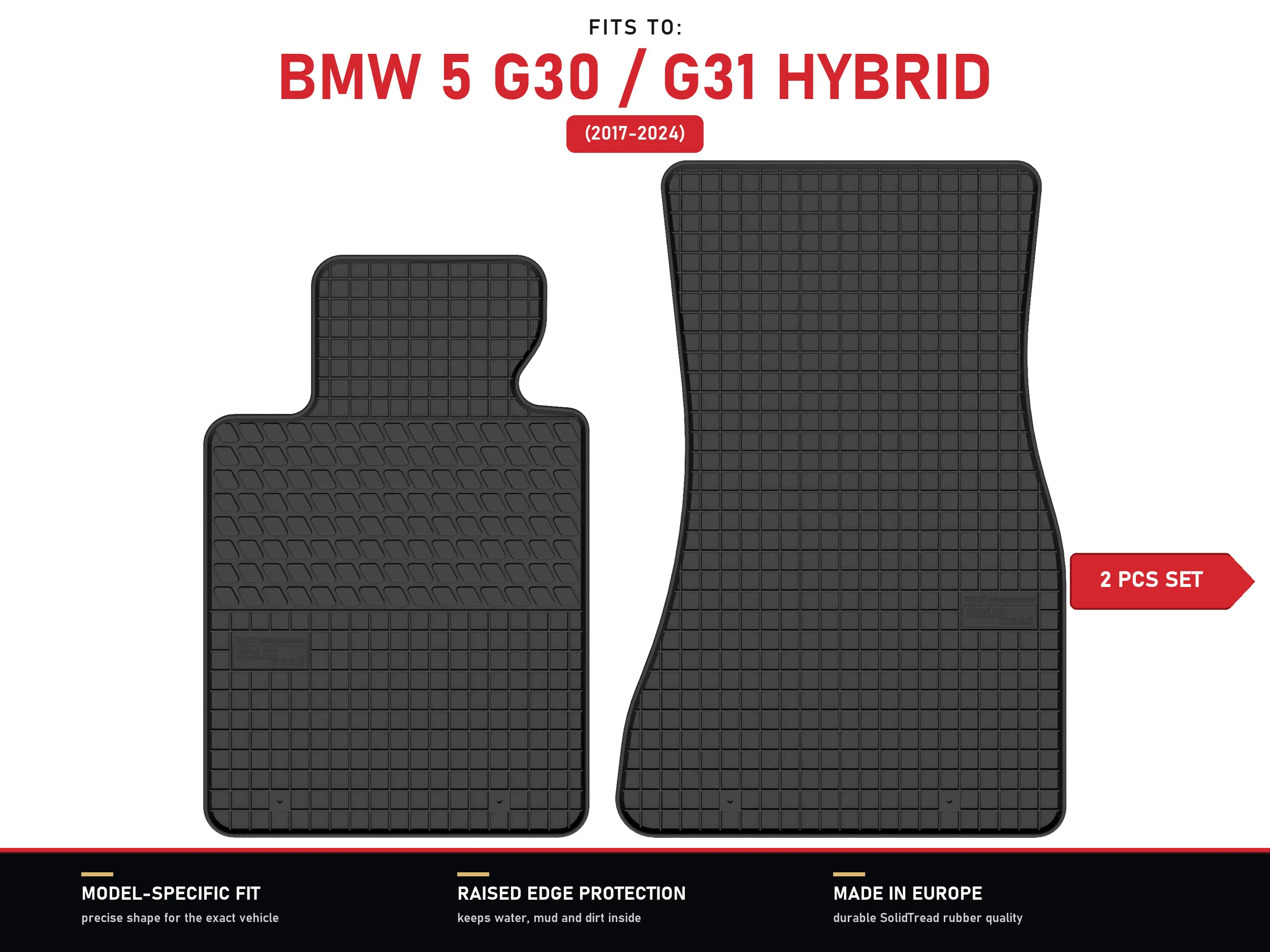 Rubberen vloermatten voor: BMW 5 G30 / G31 Hybrid 2017–2024