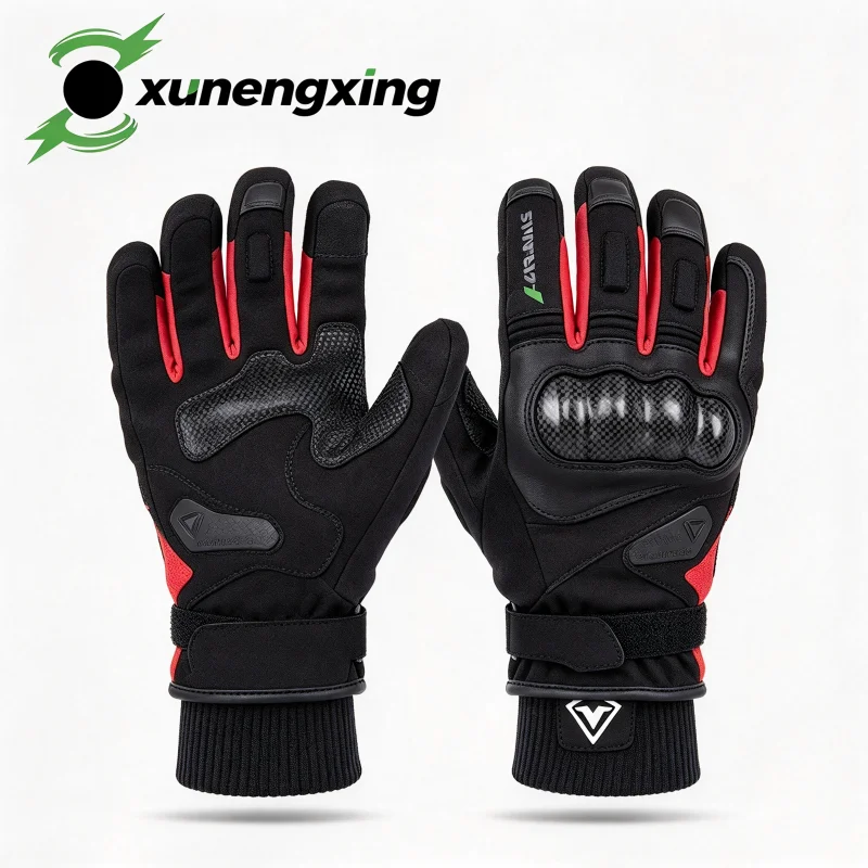 Motorcycle Gloves Waterproof Windproof Fleece Lined Touch Screen Carbon Fiber Protection Moto Ebike Riding Antifall Biker Gloves