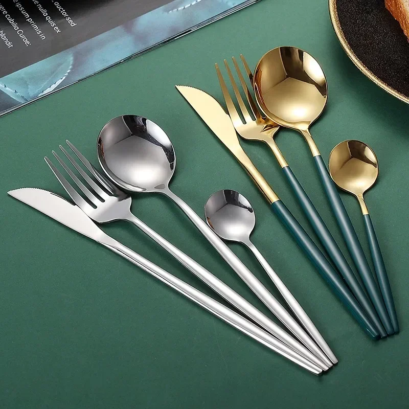 Gold Tableware Sets Stainless Steel Cutlery Knife Tea Fork Coffee Spoon Flatware Dishwasher Safe Dinner Kitchen Dinnerware