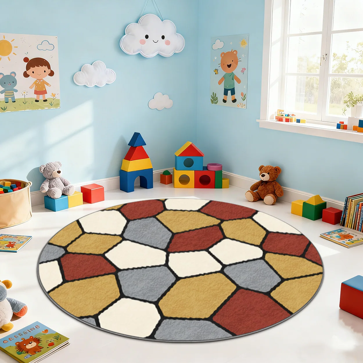Vintage Abstract Geometric Graphic Washable Carpet Durable Entrance Rug For Coffee Shop Office Supermarket Store Entryway