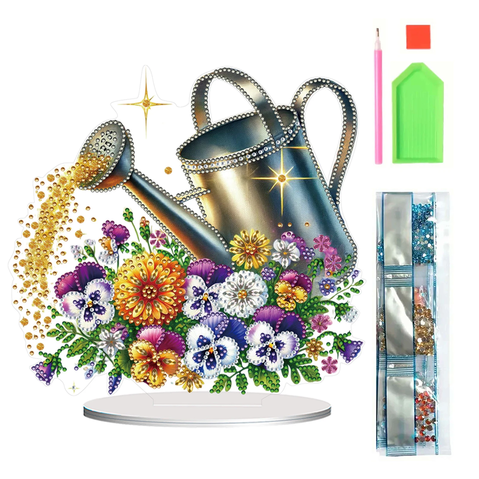 

Acrylic 2D Flat Print DIY Watering Can Diamond Art Tabletop Decorations