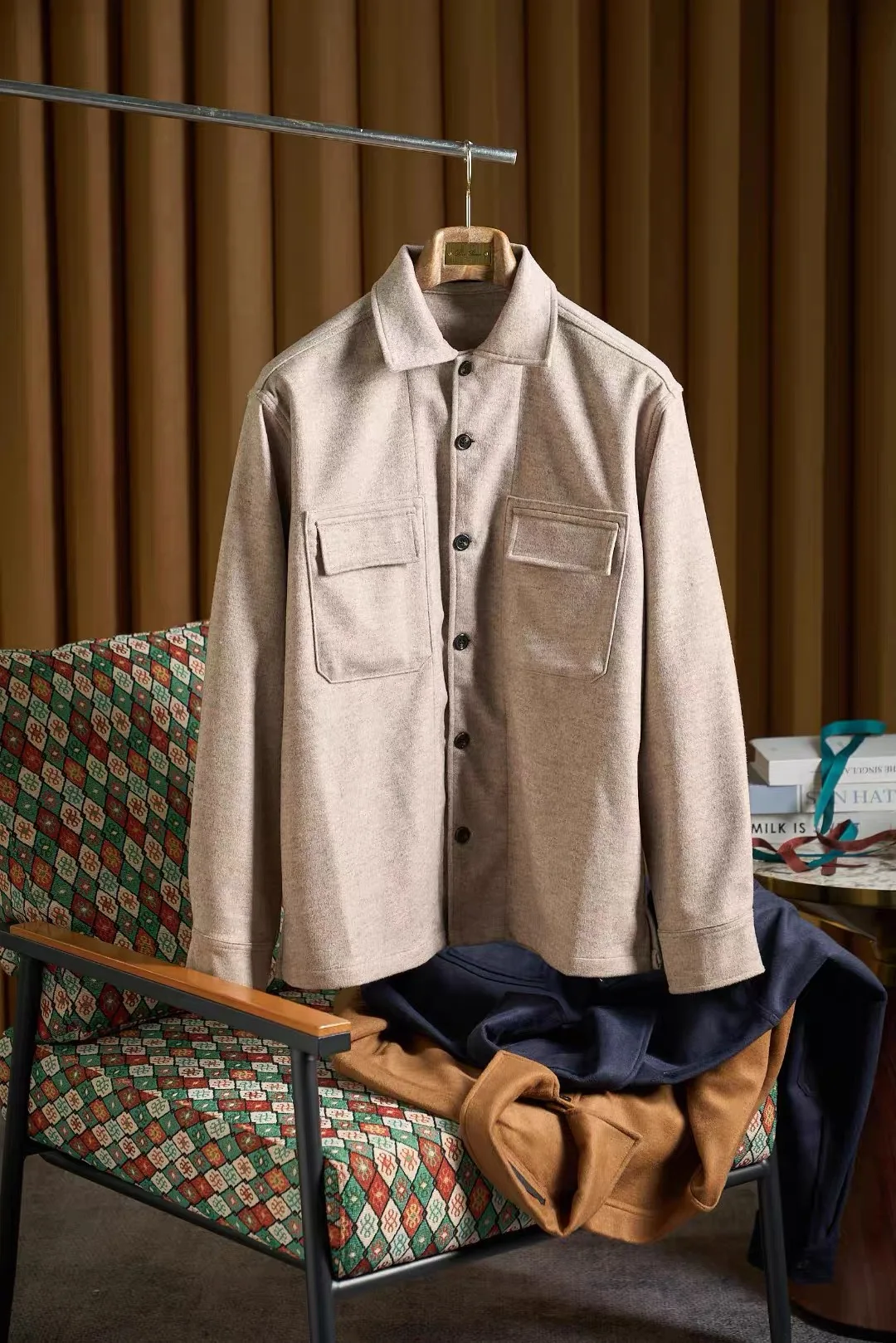 

Ele Italian Sle Men's Woolen Jaet Long Sve Turn-down Collar Busin Casual Outerwear Autumn Winter Faion