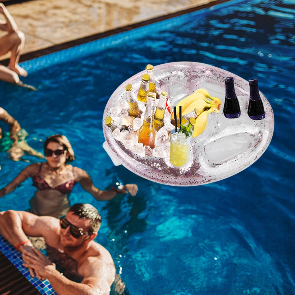 Inflatable Swimming Pool Drink Cup Stand Cooler Table Portable Summer Pool Beach Swimming Party Float Beer Drink Tray